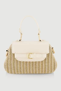 Faux Suede Detail Raffia Crossbody Handbag
