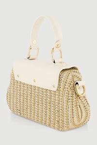 Faux Suede Detail Raffia Crossbody Handbag