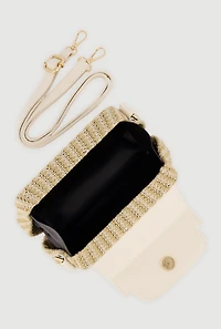 Faux Suede Detail Raffia Crossbody Handbag