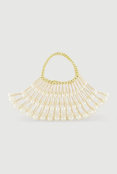 Caged Fan Shaped Faux Pearl Handbag