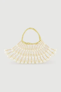Caged Fan Shaped Faux Pearl Handbag