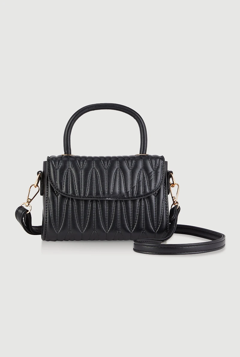 Womens Quilted Faux Leather Crossbody Handbag,