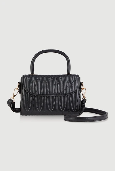 Womens Quilted Faux Leather Crossbody Handbag,