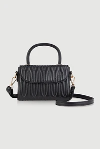 Womens Quilted Faux Leather Crossbody Handbag, Black