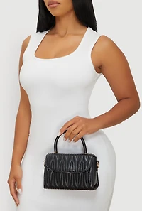 Womens Quilted Faux Leather Crossbody Handbag,