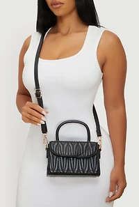 Womens Quilted Faux Leather Crossbody Handbag,