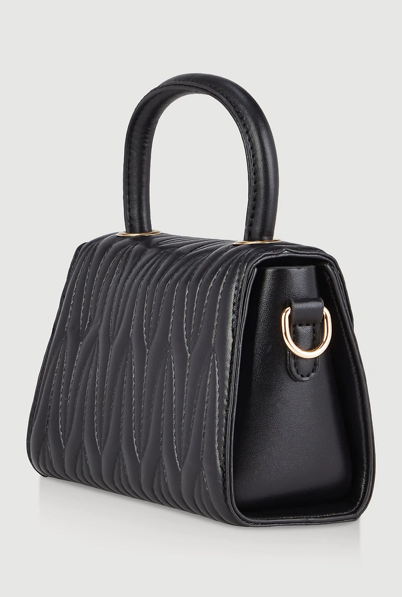 Womens Quilted Faux Leather Crossbody Handbag, Black