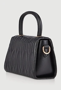 Womens Quilted Faux Leather Crossbody Handbag, Black