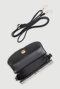 Womens Quilted Faux Leather Crossbody Handbag,