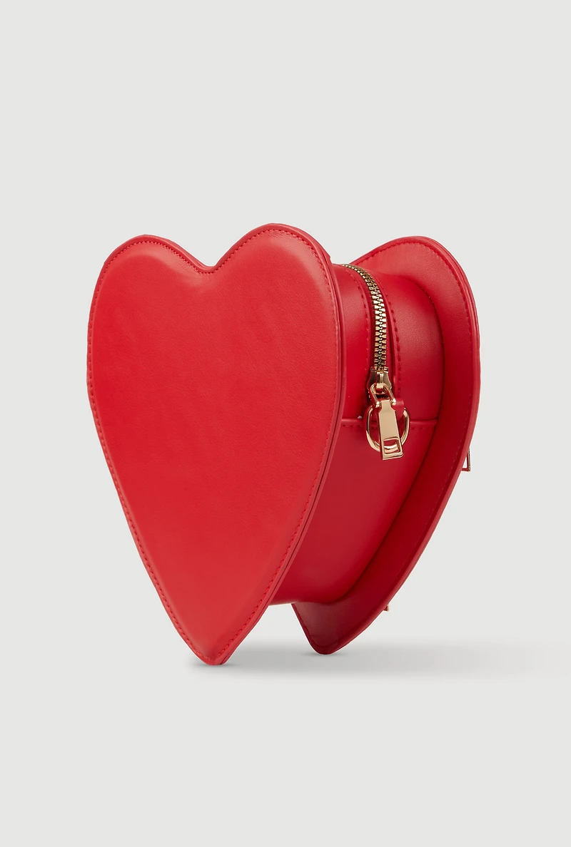 Womens Faux Leather Rich Rabbit Graphic Heart Shaped Crossbody Bag, Red