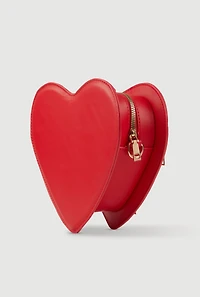 Womens Faux Leather Rich Rabbit Graphic Heart Shaped Crossbody Bag, Red