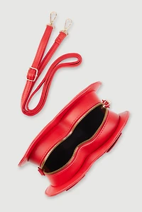 Womens Faux Leather Rich Rabbit Graphic Heart Shaped Crossbody Bag, Red