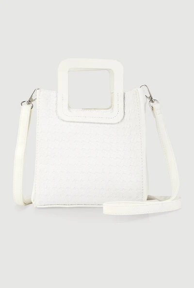 Faux Leather Basketweave Convertible Handbag