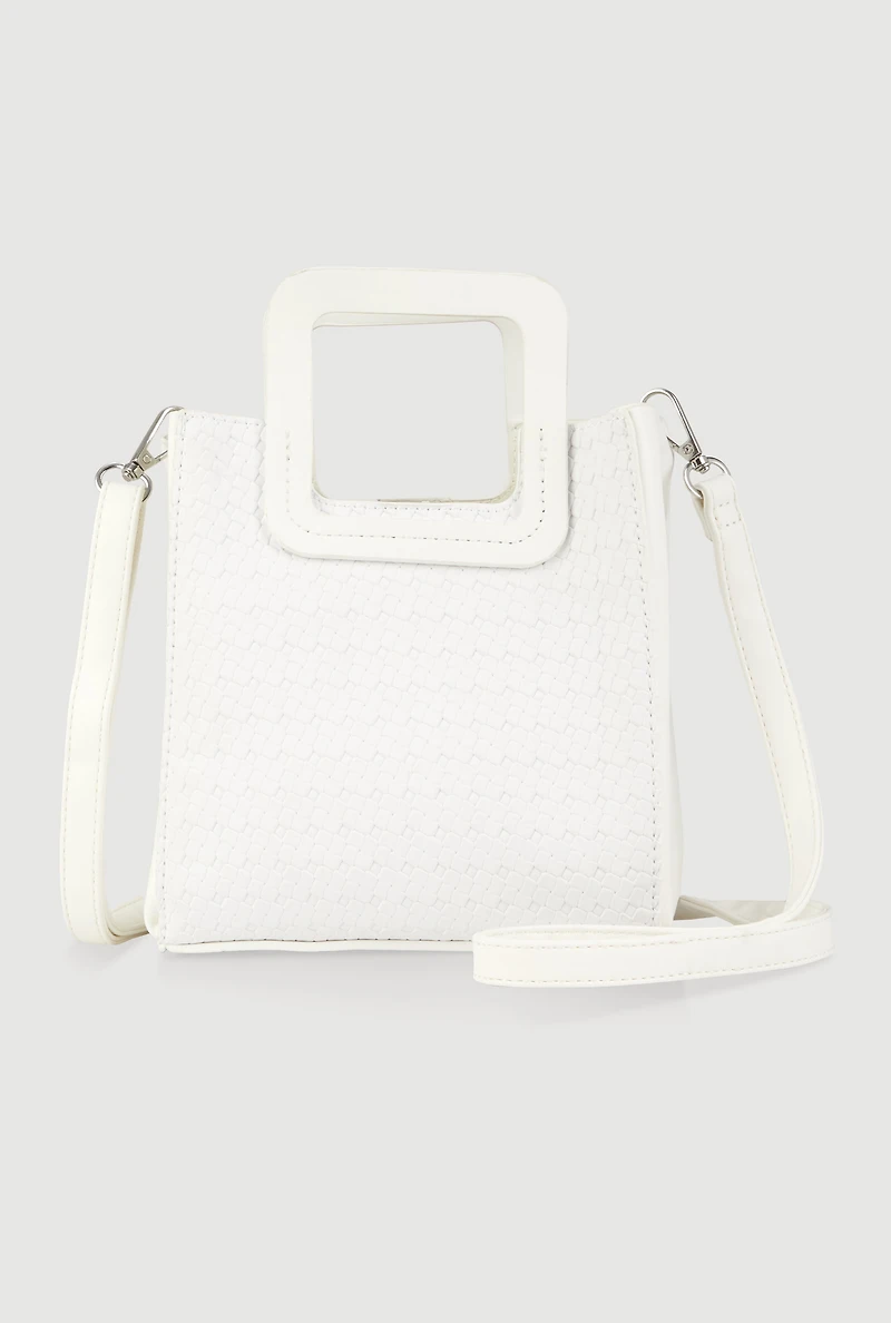 Faux Leather Basketweave Convertible Handbag