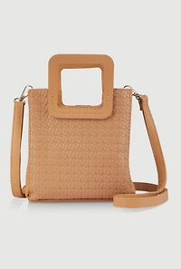 Womens Faux Leather Basketweave Convertible Handbag, Beige