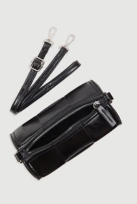 Womens Faux Leather Woven Cylinder Crossbody Bag, Black