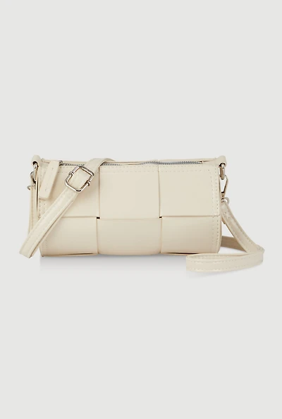 Womens Faux Leather Woven Cylinder Crossbody Bag,