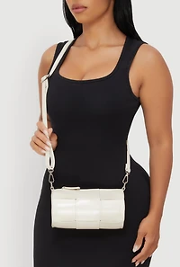 Womens Faux Leather Woven Cylinder Crossbody Bag,