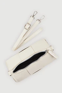 Womens Faux Leather Woven Cylinder Crossbody Bag,