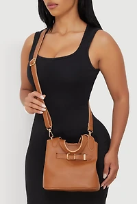 Womens Belt Detail Convertible Bucket Bag, Brown