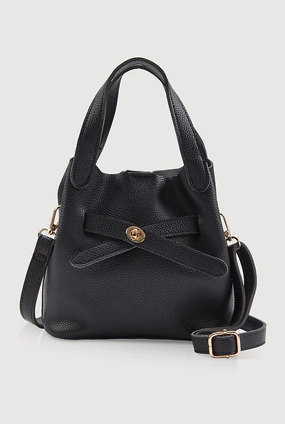 Womens Criss Cross Strap Detail Convertible Bucket Bag, Black