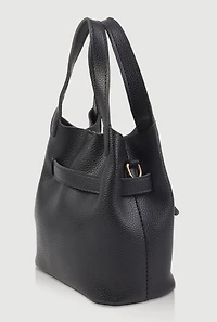 Womens Criss Cross Strap Detail Convertible Bucket Bag, Black