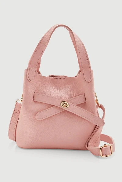Womens Criss Cross Strap Detail Convertible Bucket Bag, Pink