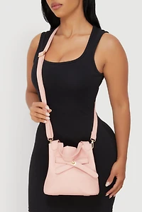 Womens Criss Cross Strap Detail Convertible Bucket Bag, Pink