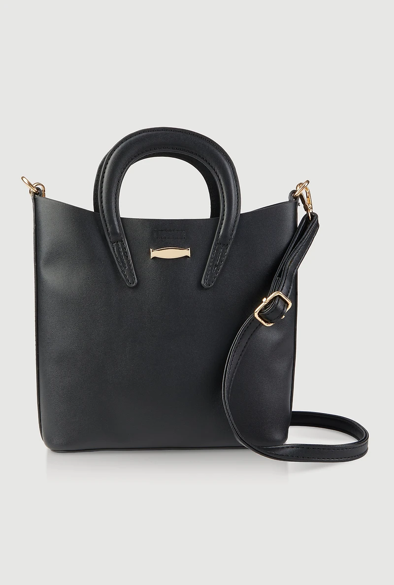 Womens Metallic Detail Crossbody Tote Bag, Black