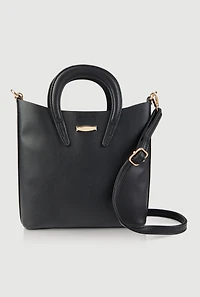 Womens Metallic Detail Crossbody Tote Bag, Black