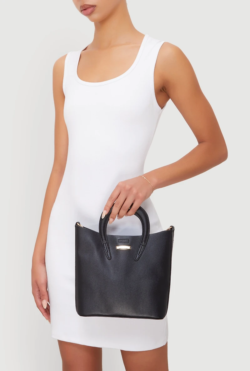 Womens Metallic Detail Crossbody Tote Bag, Black