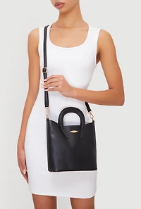 Womens Metallic Detail Crossbody Tote Bag, Black