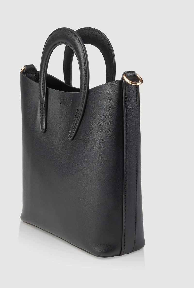 Womens Metallic Detail Crossbody Tote Bag, Black