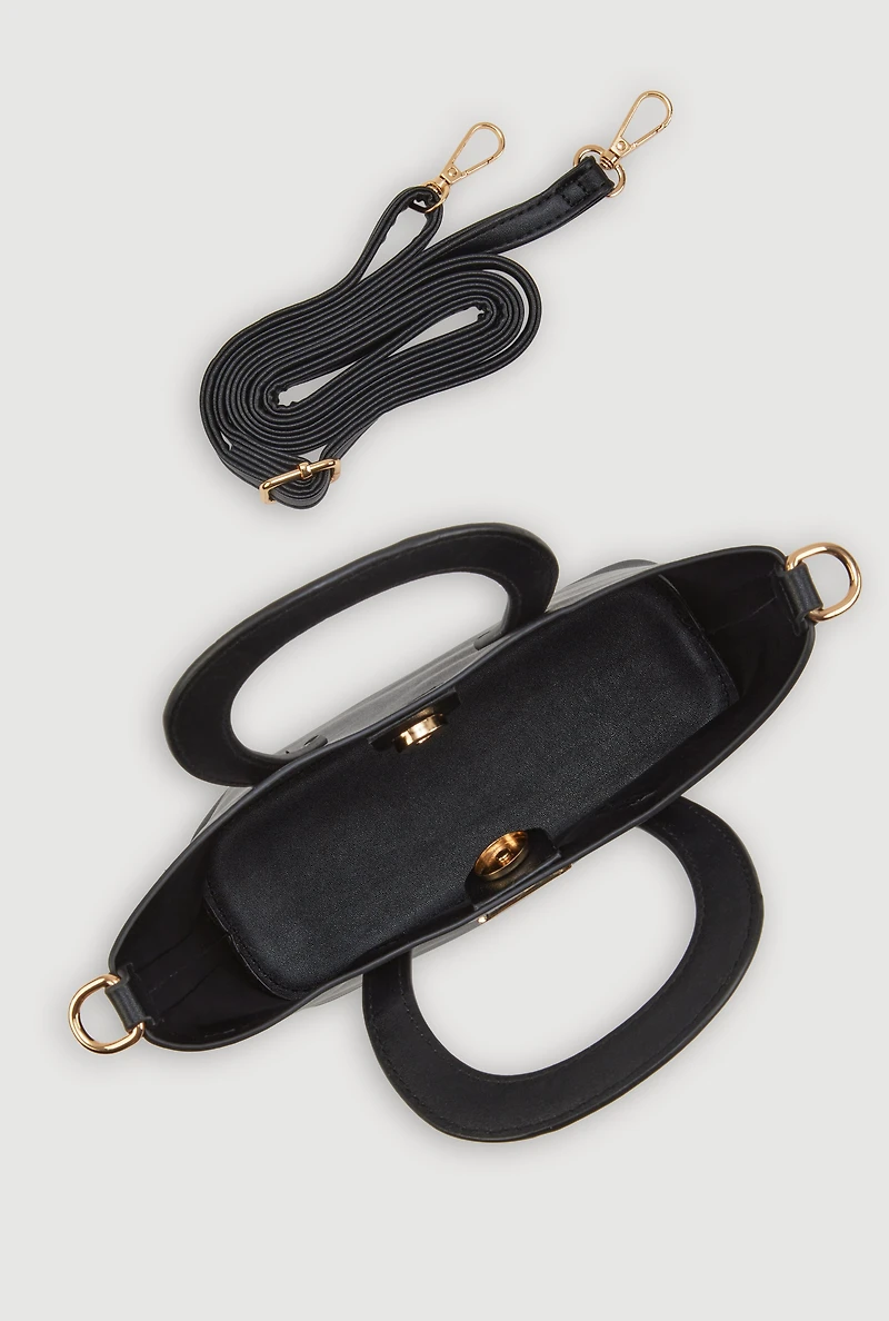 Womens Metallic Detail Crossbody Tote Bag, Black