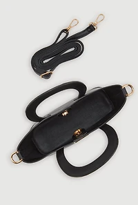 Womens Metallic Detail Crossbody Tote Bag, Black