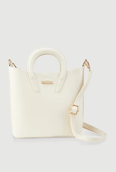 Womens Metallic Detail Crossbody Tote Bag, White