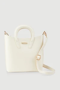 Womens Metallic Detail Crossbody Tote Bag, White