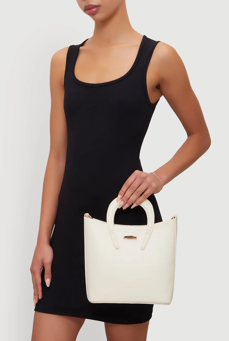 Womens Metallic Detail Crossbody Tote Bag, White