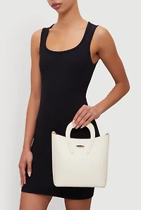 Womens Metallic Detail Crossbody Tote Bag, White