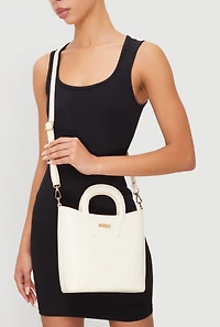 Womens Metallic Detail Crossbody Tote Bag, White