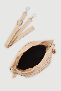 Womens Woven Faux Leather Crossbody Bucket Bag, Brown
