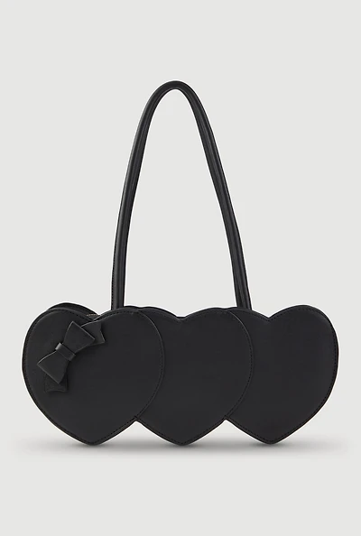Triple Hearts Faux Leather Shoulder Bag