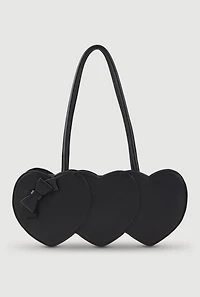 Triple Hearts Faux Leather Shoulder Bag