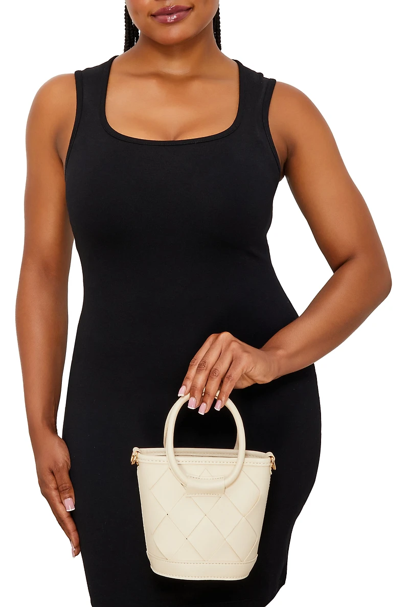 Womens Faux Leather Woven Top Handle Crossbody Handbag,