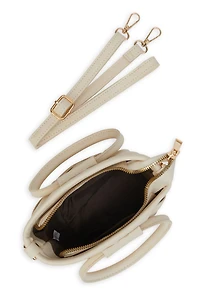Womens Faux Leather Woven Top Handle Crossbody Handbag,