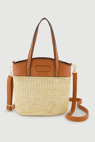 Straw Crossbody Bag with Faux Leather Straps
