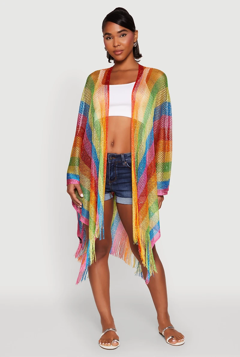 Womens Rainbow Stripe Cover Up Kimono, Multi