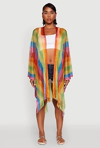 Womens Rainbow Stripe Cover Up Kimono, Multi