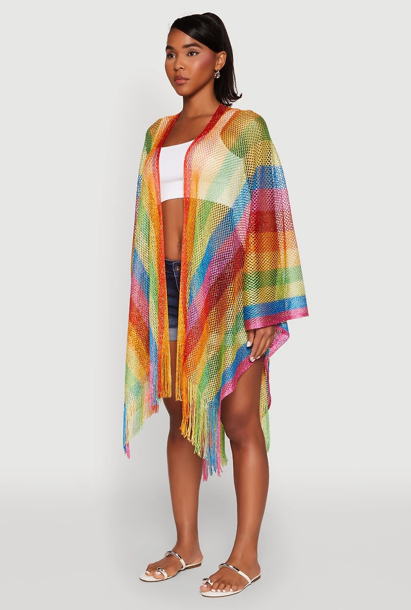 Womens Rainbow Stripe Cover Up Kimono, Multi