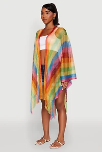 Womens Rainbow Stripe Cover Up Kimono, Multi